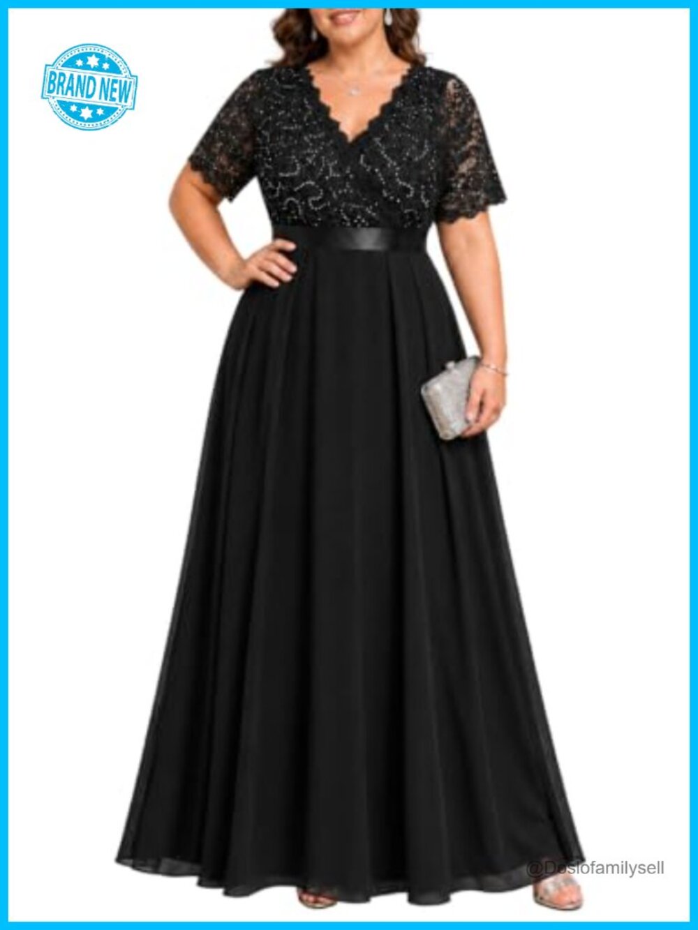 Plus Size Sequin Lace Formal Evening Gown Long Dress Wedding Guest